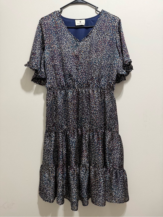 Betsey'S Boutique Shop Dresses & Skirts - Navy Multi-Dot V-Neck Tiered Midi Dress